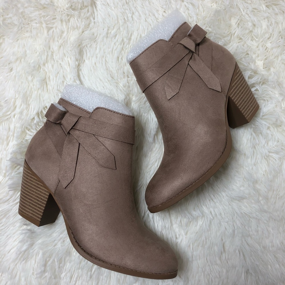 Vegan Suede Ankle Bootie with Bow Detail